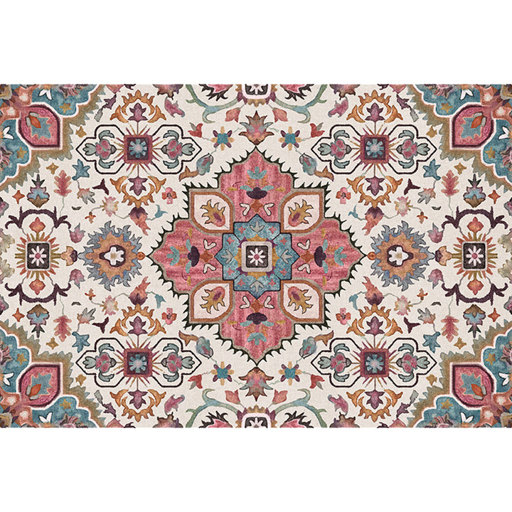 BowLift | Traditional Tribal Flower Pattern Rug Multicolored Moroccan Rug Polyester Pet Friendly Non-Slip Back Washable Rug for Living Room