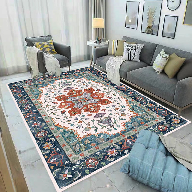 BowLift | Traditional Tribal Flower Pattern Rug Multicolored Moroccan Rug Polyester Pet Friendly Non-Slip Back Washable Rug for Living Room