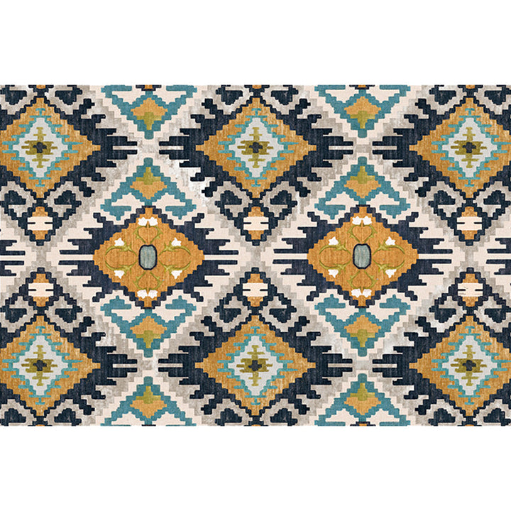 BowLift | Traditional Tribal Flower Pattern Rug Multicolored Moroccan Rug Polyester Pet Friendly Non-Slip Back Washable Rug for Living Room