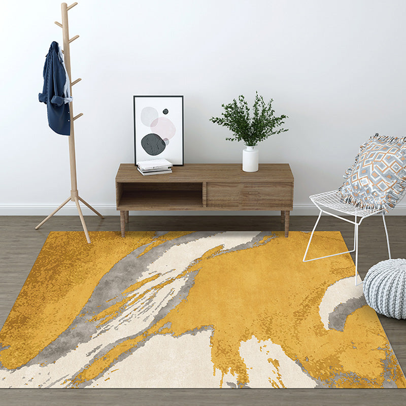 BowLift | Modernist Watercolor Pattern Rug Blue and Yellow Polyester Rug Non-Slip Back Washable Pet-Friendly Rug for Bedroom
