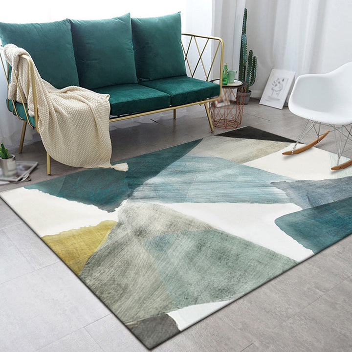 BowLift | Modernist Watercolor Pattern Rug Blue and Yellow Polyester Rug Non-Slip Back Washable Pet-Friendly Rug for Bedroom