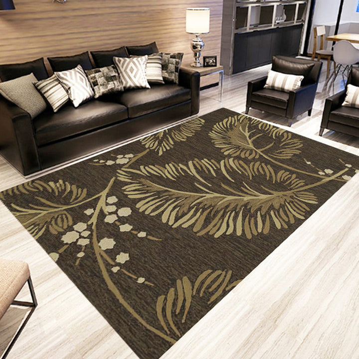 New Leaf Pattern Rug Green and Gray Polyester Rug Washable Pet-Friendly Non-Slip Rug for the Living Room | Bowlift