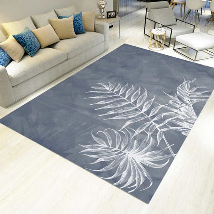 New Leaf Pattern Rug Green and Gray Polyester Rug Washable Pet-Friendly Non-Slip Rug for the Living Room | Bowlift