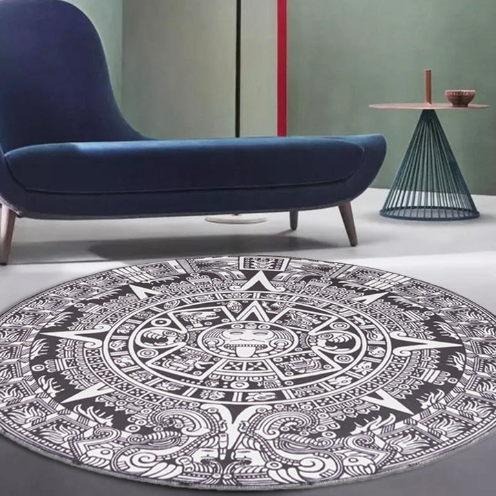 BowLift | Vintage Floral Pattern Carpet Blue and Black Polyester Carpet Washable Pet-Friendly Non-Slip Carpet for Living Room