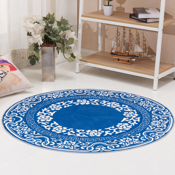 BowLift | Vintage Floral Pattern Carpet Blue and Black Polyester Carpet Washable Pet-Friendly Non-Slip Carpet for Living Room