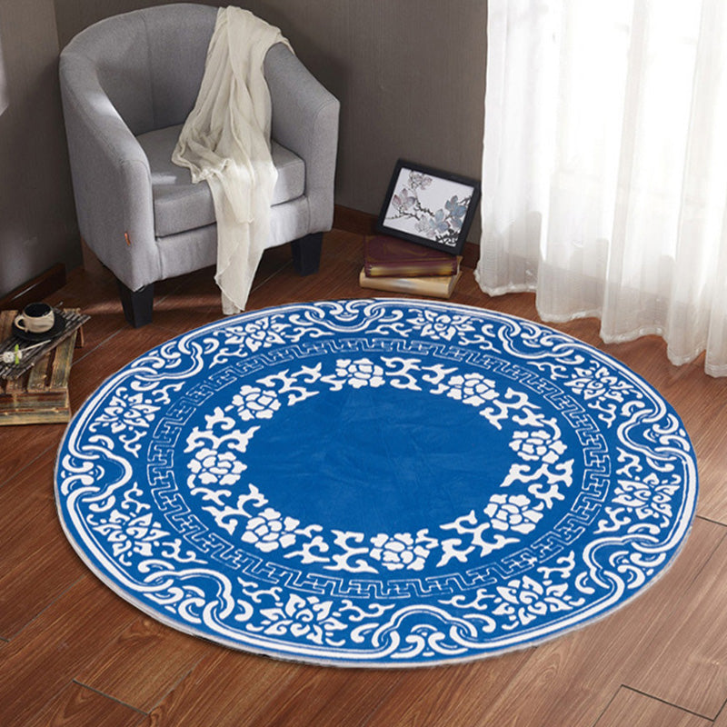 BowLift | Vintage Floral Pattern Carpet Blue and Black Polyester Carpet Washable Pet-Friendly Non-Slip Carpet for Living Room