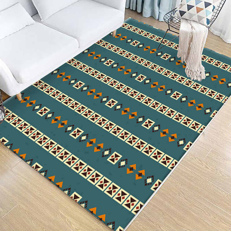 BowLift | Stamm Geometric Pattern Carpet Brown and Green Polyester Carpet Washable Pet Friendly Non-Slip Carpet for Living Room