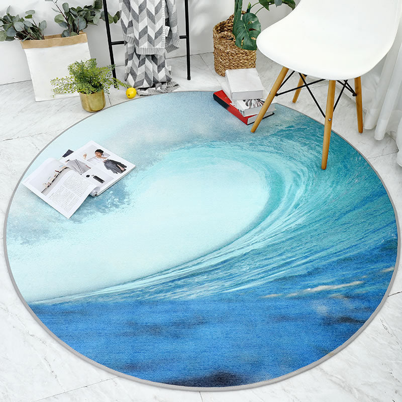 Casual watercolor pattern rug blue and white polyester rug washable pet-friendly non-slip rug for the home office | Bowlift