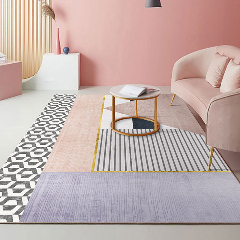 Colorblock Striped Pattern Rug Polyester Modern Rug Washable Non-Slip Pet-Friendly Area Rug for the Living Room | Bowlift