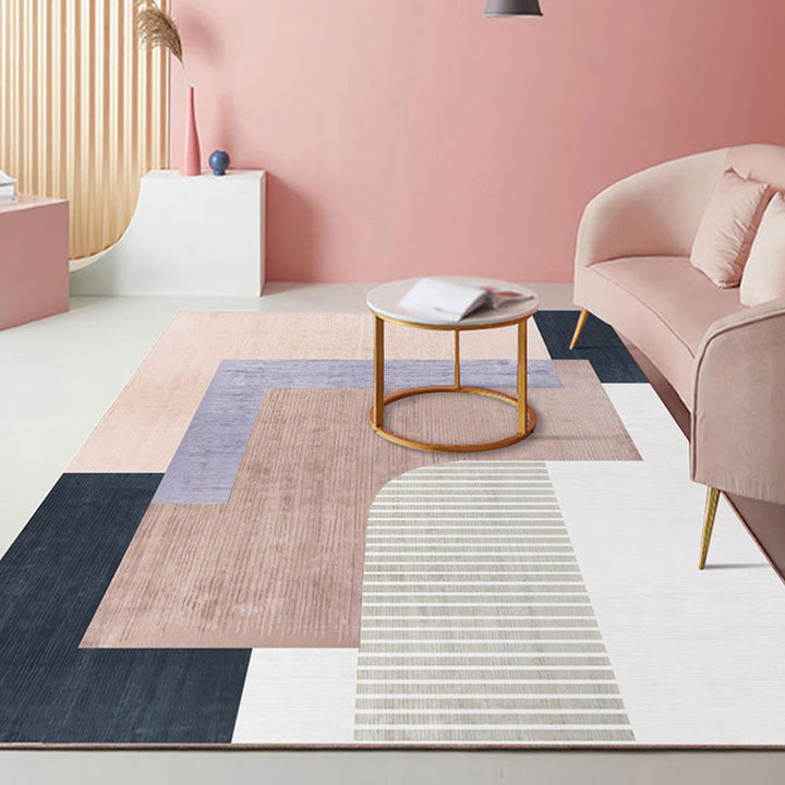 Colorblock Striped Pattern Rug Polyester Modern Rug Washable Non-Slip Pet-Friendly Area Rug for the Living Room | Bowlift