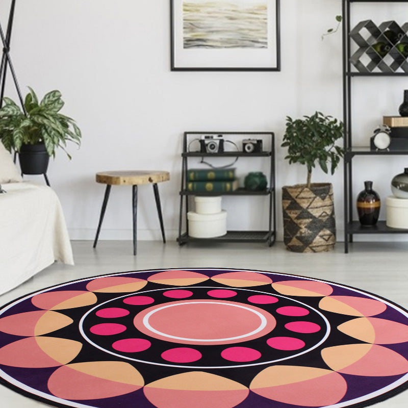 BowLift | Moroccan floral pattern rug with moon black and red polyester rug machine washable pet-friendly non-slip rug for the living room