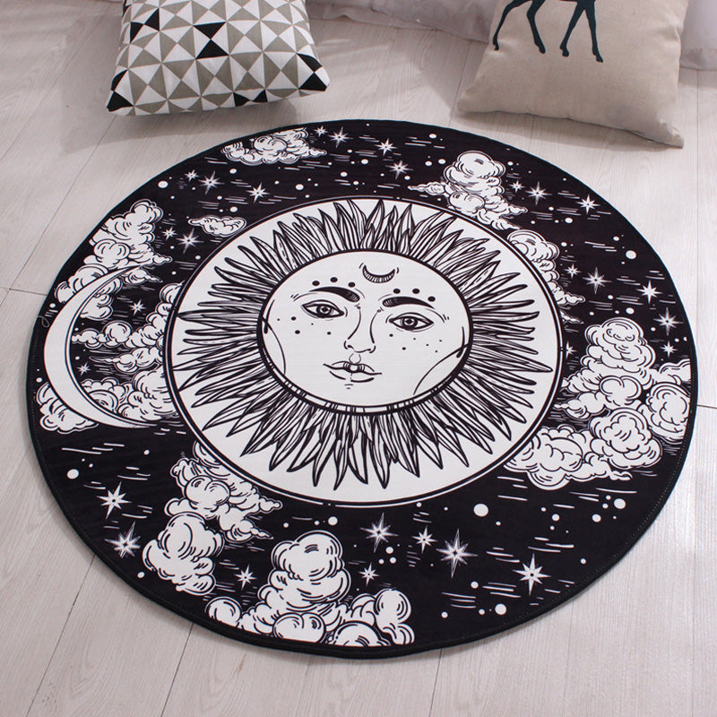 BowLift | Moroccan floral pattern rug with moon black and red polyester rug machine washable pet-friendly non-slip rug for the living room