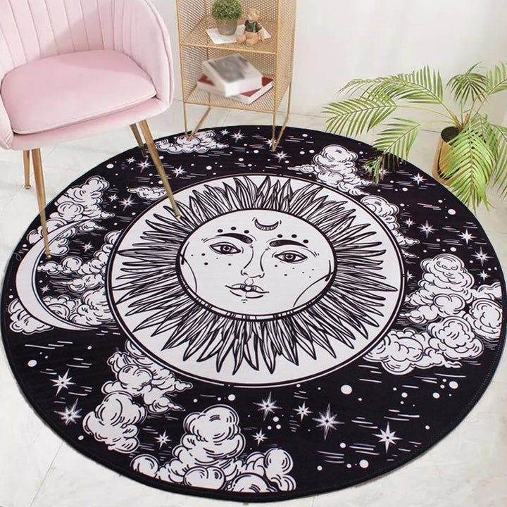 BowLift | Moroccan floral pattern rug with moon black and red polyester rug machine washable pet-friendly non-slip rug for the living room