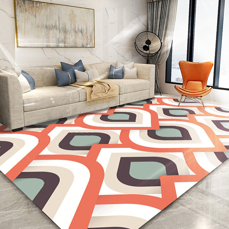 BowLift | Moroccan geometric pattern rug in orange and brown, polyester rug, washable, pet-friendly, non-slip, area rug for the living room