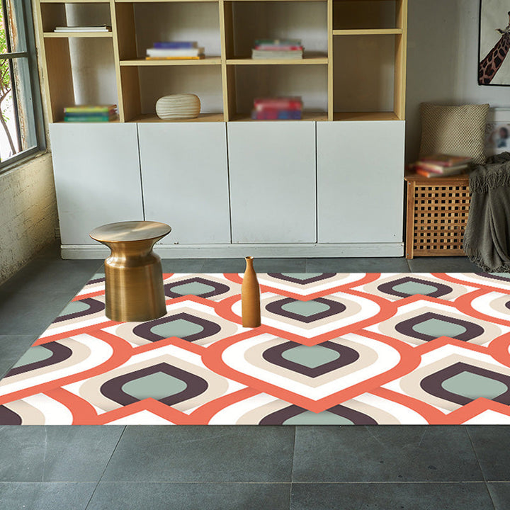 BowLift | Moroccan geometric pattern rug in orange and brown, polyester rug, washable, pet-friendly, non-slip, area rug for the living room