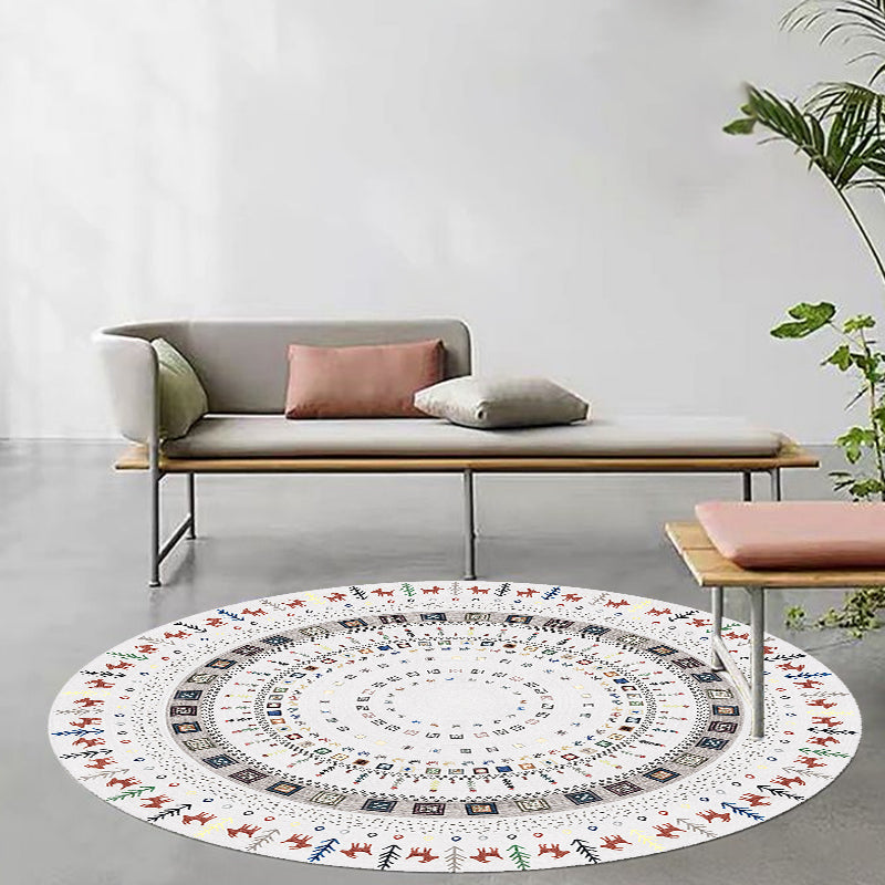 BowLift | Stylish Tribal Circle Pattern Rug Grey Moroccan Rug Polyester Pet Friendly Non-Slip Back Washable Rug for Living Room