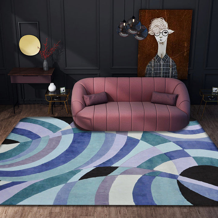 Nordic Abstract Rug Purple Polyester Washable Pet-Friendly Non-Slip Area Rug for Living Room | Bowlift