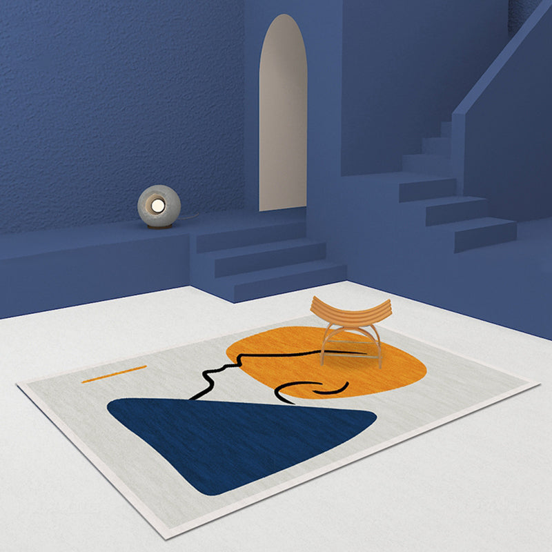 BowLift | Modernist Color Block Carpet Blue and Yellow Polyester Carpet Non-Slip Back Washable Pet-Friendly Rug for Home