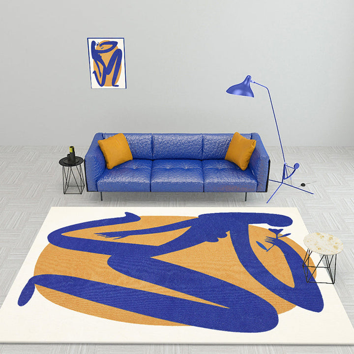 BowLift | Blue and Orange Abstract Carpet Polyester Modern Carpet Washable Non-Slip Pet-Friendly Area Rug for the Living Room