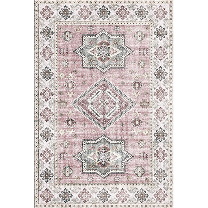 BowLift | Retro Tribal Flower Pattern Rug Pink and Gray Polyester Rug Washable Pet-Friendly Non-Slip Rug for Living Room