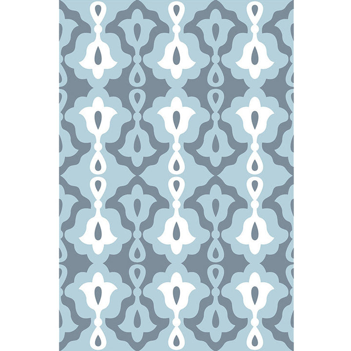 BowLift | Retro-geometric floral pattern rug blue and green southwest rug polyester pet-friendly non-slip back washable area rug for living room