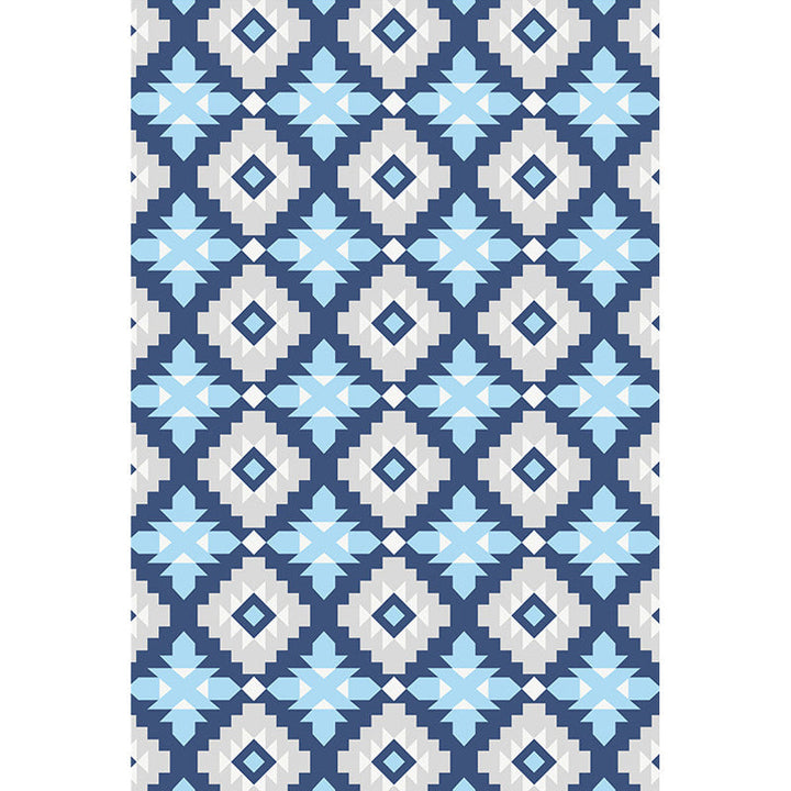 BowLift | Retro-geometric floral pattern rug blue and green southwest rug polyester pet-friendly non-slip back washable area rug for living room