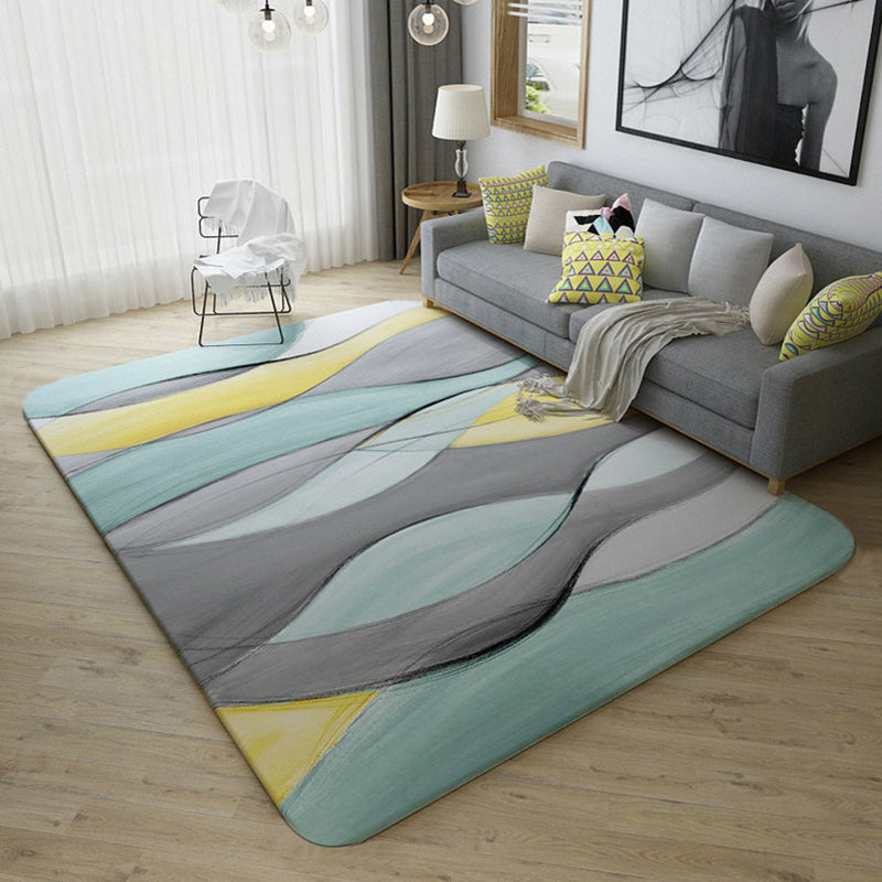 Casual watercolor pattern rug multicolored contemporary rug polyester pet-friendly non-slip backing washable rug for the living room | Bowlift