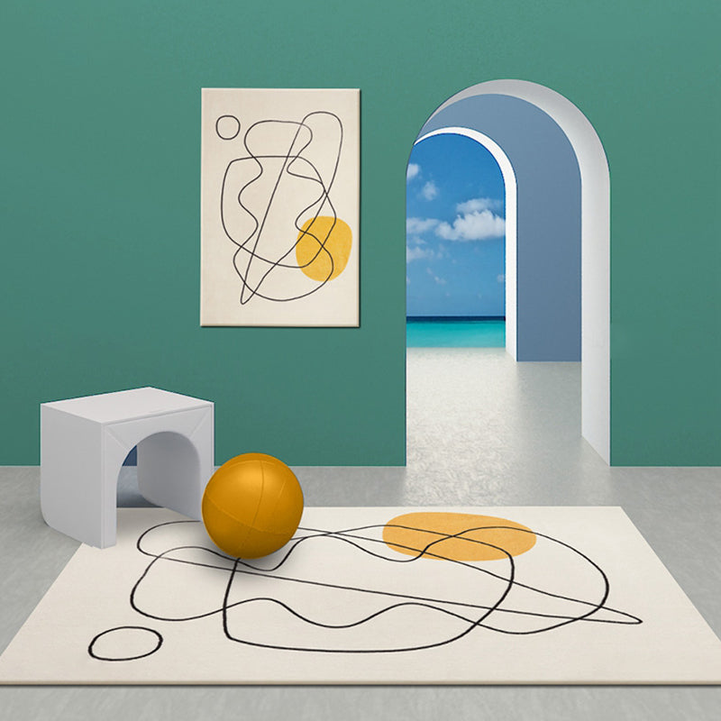 BowLift | Beige Abstract Rug Polyester Modern Rug Washable Non-Slip Pet-Friendly Area Rug for the Living Room