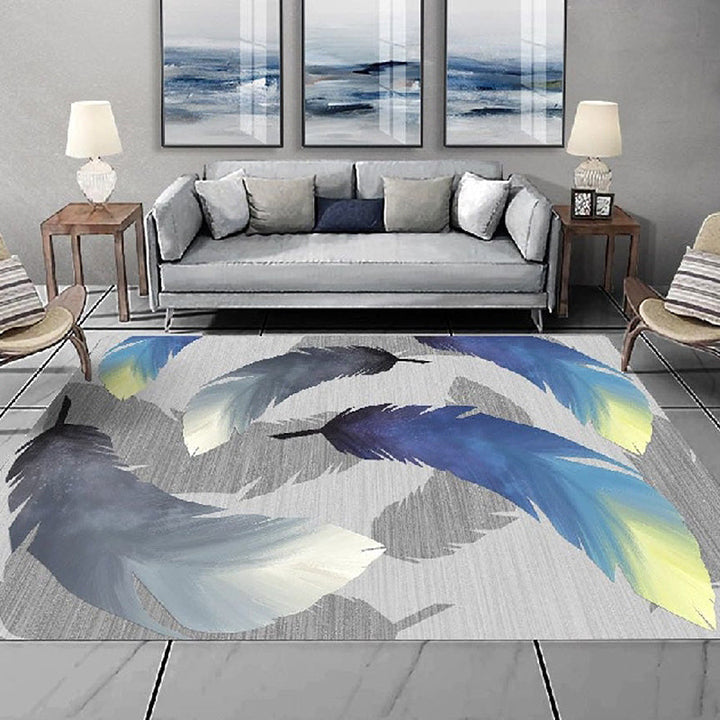 Scandinavian feather pattern rug multi-colored polyester rug washable pet-friendly non-slip rug for the living room | Bowlift