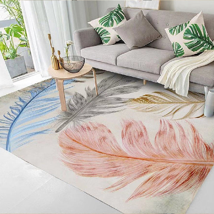 Scandinavian feather pattern rug multi-colored polyester rug washable pet-friendly non-slip rug for the living room | Bowlift