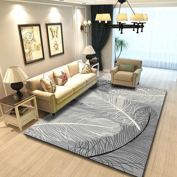 Scandinavian feather pattern rug multi-colored polyester rug washable pet-friendly non-slip rug for the living room | Bowlift
