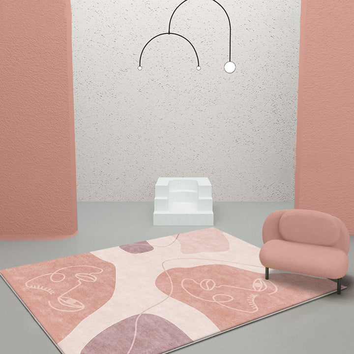 BowLift | Modernist Abstract Rug Pink Polyester Rug Non-Slip Back Washable Pet-Friendly Rug for Home