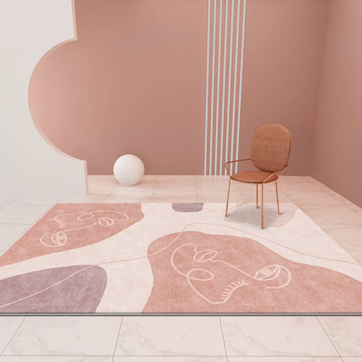 BowLift | Modernist Abstract Rug Pink Polyester Rug Non-Slip Back Washable Pet-Friendly Rug for Home
