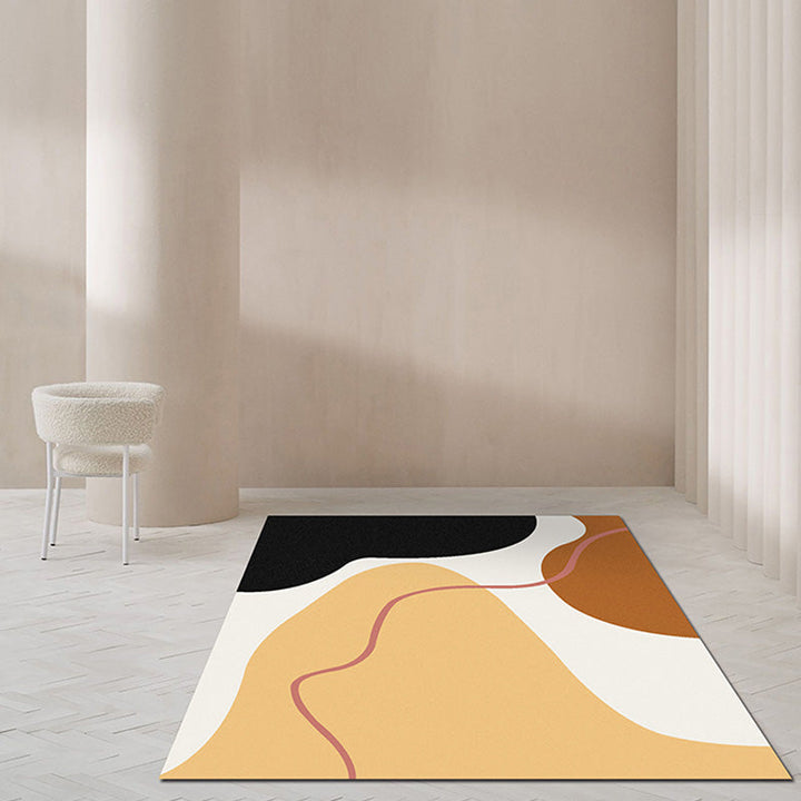 Modernist Color Block Rug Beige and Yellow Polyester Rug Non-Slip Back Washable Pet-Friendly Rug for Bedroom | Bowlift