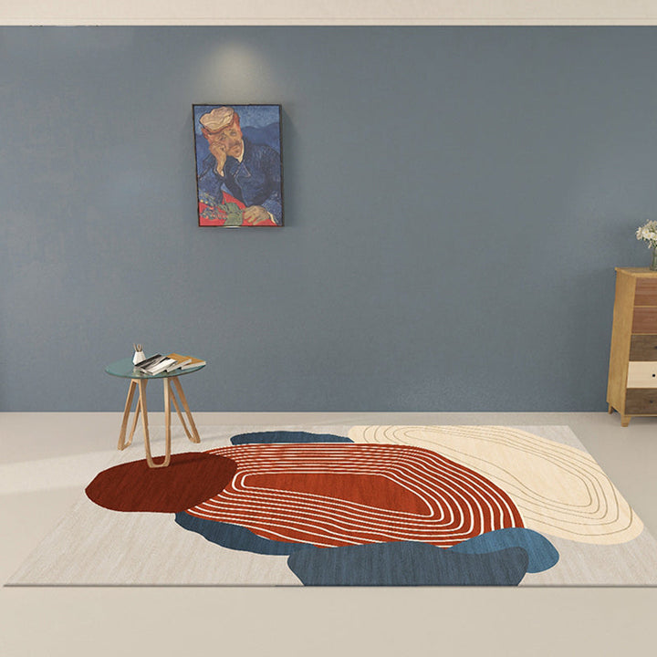 BowLift | Red Swirl Stripe Pattern Carpet Polyester Modern Carpet Washable Non-Slip Pet-Friendly Carpet for the Living Room