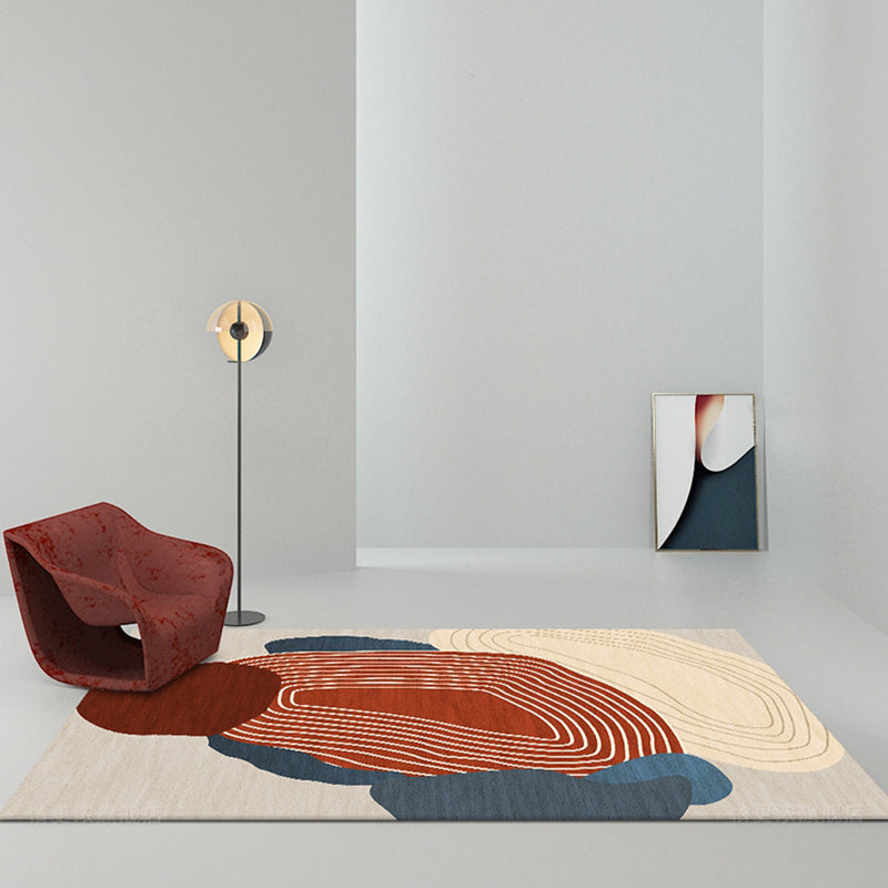 BowLift | Red Swirl Stripe Pattern Carpet Polyester Modern Carpet Washable Non-Slip Pet-Friendly Carpet for the Living Room