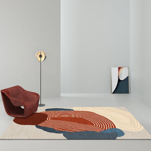 BowLift | Red Swirl Stripe Pattern Carpet Polyester Modern Carpet Washable Non-Slip Pet-Friendly Carpet for the Living Room
