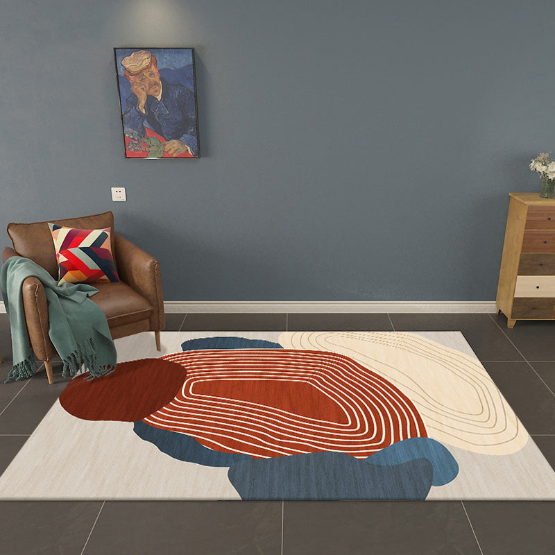 BowLift | Red Swirl Stripe Pattern Carpet Polyester Modern Carpet Washable Non-Slip Pet-Friendly Carpet for the Living Room