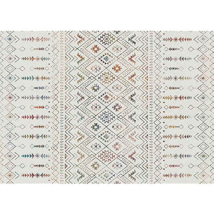 BowLift | Stylish geometric pattern rug with flowers white and red Moroccan rug polyester pet-friendly non-slip back washable area rug for living room