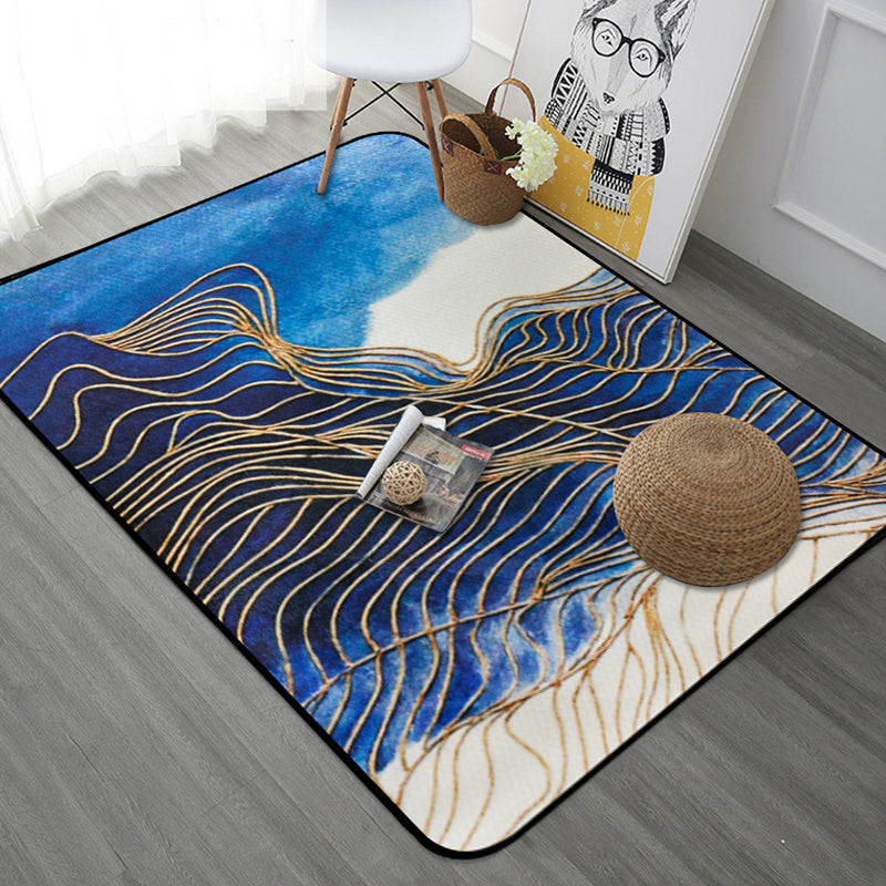 Stylish watercolor pattern carpet with swirl stripes multicolor novelty carpet polyester washable non-slip carpet for the living room | Bowlift