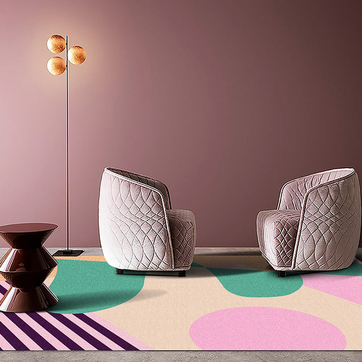 Multicolor Abstract Stripe Pattern Rug Polyester Modern Rug Washable Non-Slip Pet-Friendly Rug for the Living Room | Bowlift