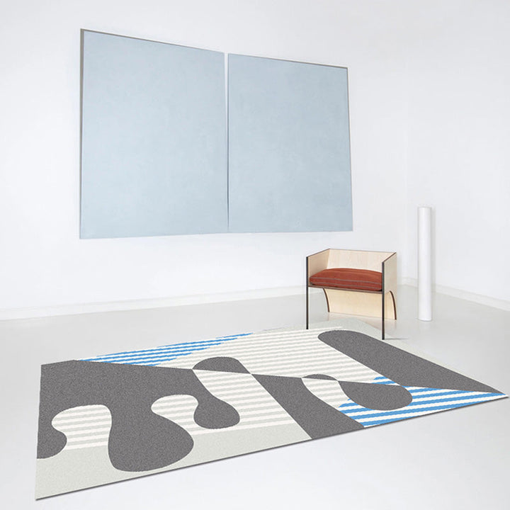 Multicolor Abstract Stripe Pattern Rug Polyester Modern Rug Washable Non-Slip Pet-Friendly Rug for the Living Room | Bowlift