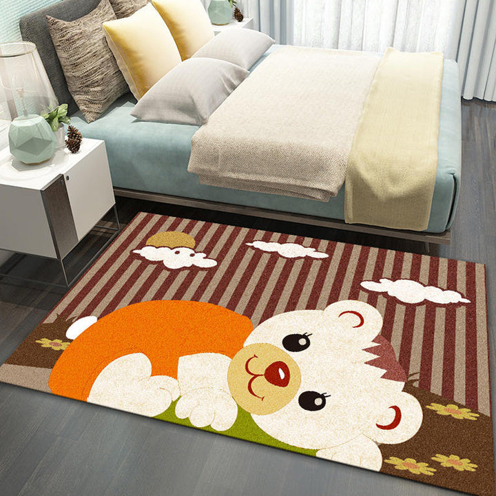 BowLift | Stylish Multicolor Children's Mat Polyester Animal and Stripe Pattern Mat Washable Pet Friendly Nonslip Carpet for Children's Room