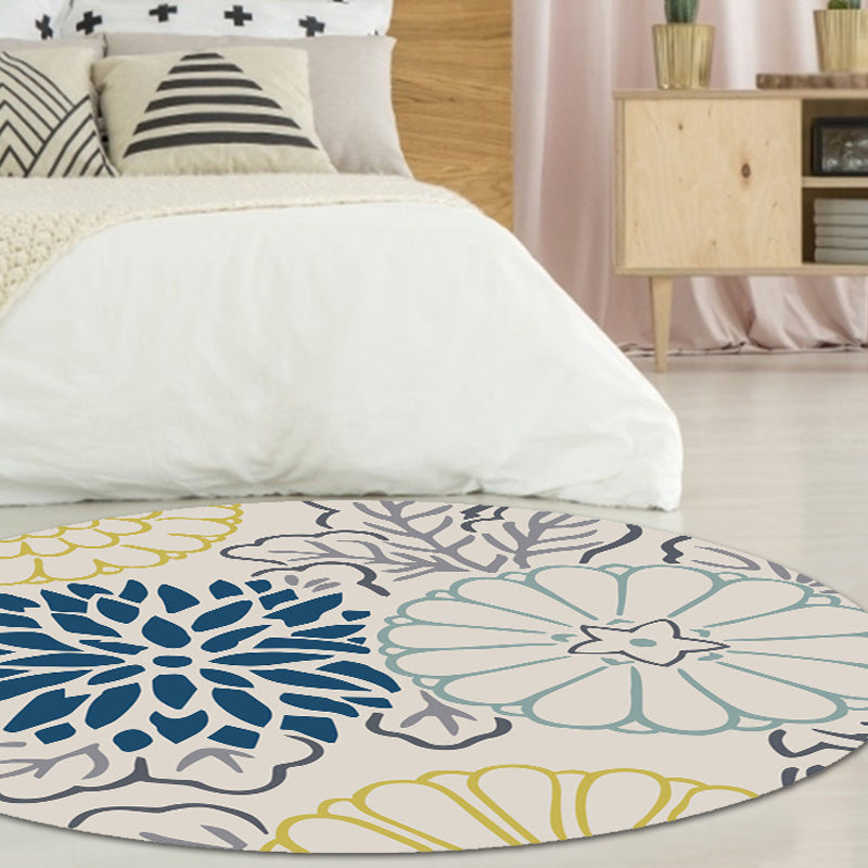 Moroccan floral pattern rug Blue and Gray polyester rug washable pet-friendly non-slip rug for the living room | Bowlift