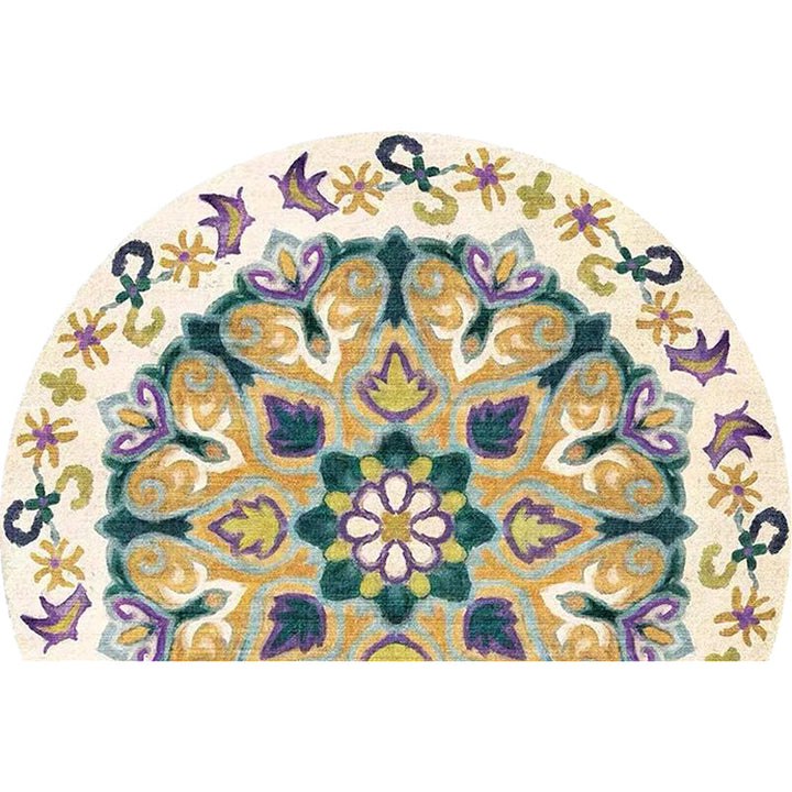 Bohemian Floral Pattern Rug Multicolored Polyester Rug Machine Washable Non-Slip Backing Rug for Living Room | Bowlift