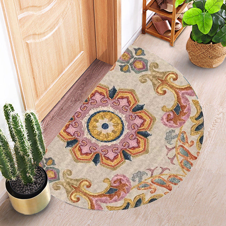 Bohemian Floral Pattern Rug Multicolored Polyester Rug Machine Washable Non-Slip Backing Rug for Living Room | Bowlift