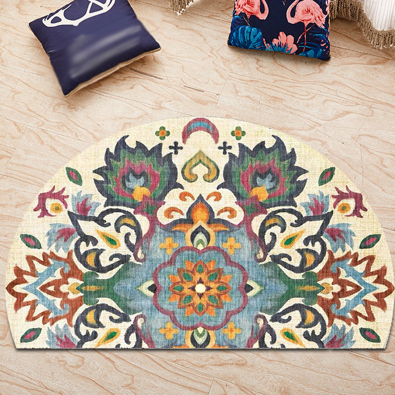 Bohemian Floral Pattern Rug Multicolored Polyester Rug Machine Washable Non-Slip Backing Rug for Living Room | Bowlift