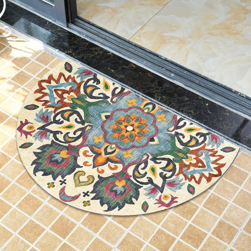 BowLift | Bohemian Floral Pattern Rug Multicolor Polyester Rug Machine Washable Non-Slip Back Rug for Living Room