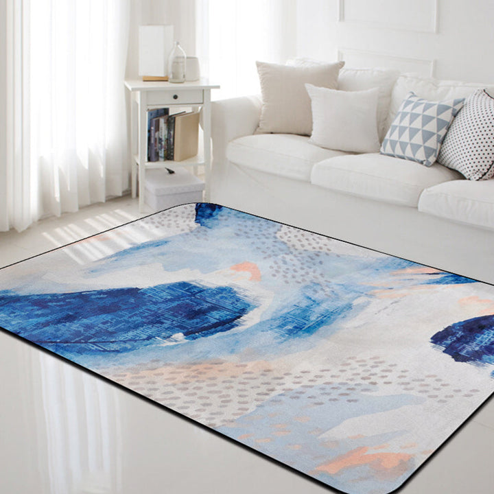 Unique Brush Stroke Pattern Carpet Blue Contemporary Carpet Polyester Pet Friendly Non-Slip Back Washable Carpet for the Living Room | Bowlift
