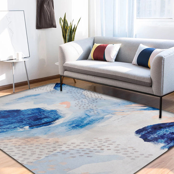 Unique Brush Stroke Pattern Carpet Blue Contemporary Carpet Polyester Pet Friendly Non-Slip Back Washable Carpet for the Living Room | Bowlift
